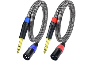 Ihurllu Balanced 1/4" TRS to XLR Male Patch Cable, 6.6Feet Quarter Inch 6.35mm to 3pin XLR Male Microphone Cable, Heavy Duty Nylon Braided, Gold Plated Plug, for Mixer, Speaker, Studio Monitor -2Pack