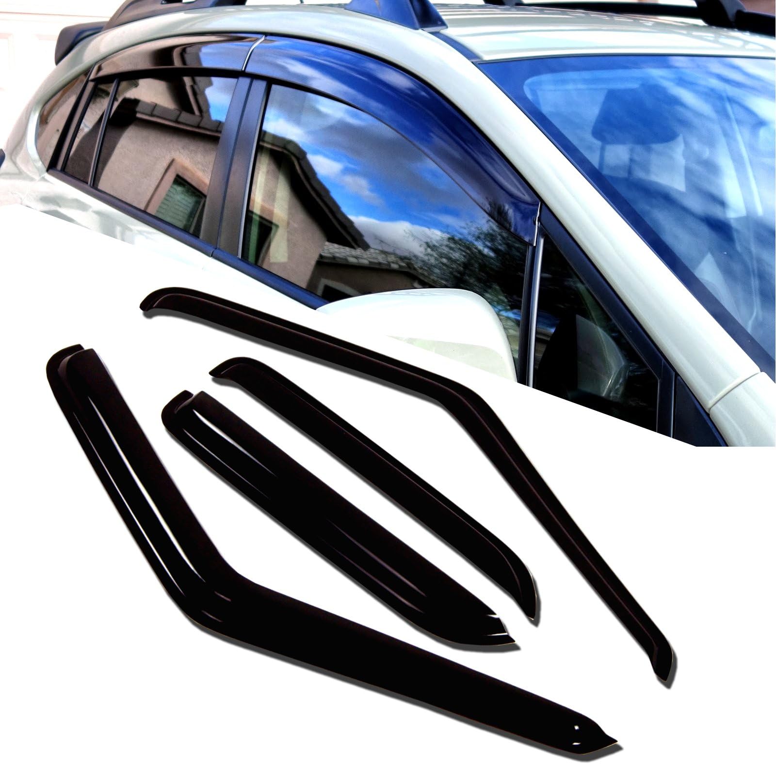 TuningPros WD-509 Tinted Smoke Out-Channel Window Visor Deflector Rain Guard 4-pc Set