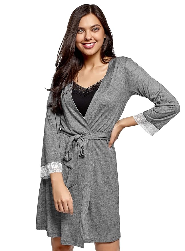 oodji Ultra Damen Bademantel mit Gürtel