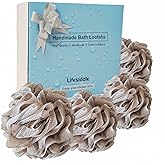 Lifesiddle Loofah-Bath Sponge Set-Large, 4 Pack Bath Scrubbers, Soft Mesh Coffee Puff-Cleansing Body Scrub for Men and Women: Skin Soothing Exfoliation Tools (Light Brown-60g)