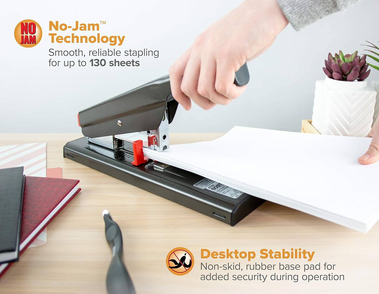 Bostitch Antimicrobial 130 Sheet Heavy Duty Stapler, Black (B310HDS) : Heavy Duty Desk Staplers : Office Products