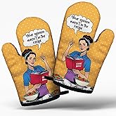 Funny Women Chef Cooking and Baking BBQ Kitchen Gadgets with Heat Resistant Silicone Non-Slip, Your Opinion was Not in The Recipe Oven Mitts Set of 2, Gifts for Hostess Mom Wife Aunt Sister