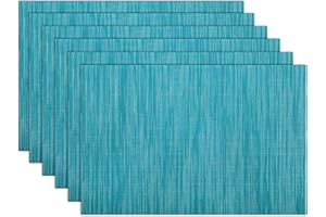 SHACOS Placemats Set of 6 Woven Vinyl Place Mats for Dining Table Wipe Clean Stain Resistant Table Mats (6, Teal Blue)