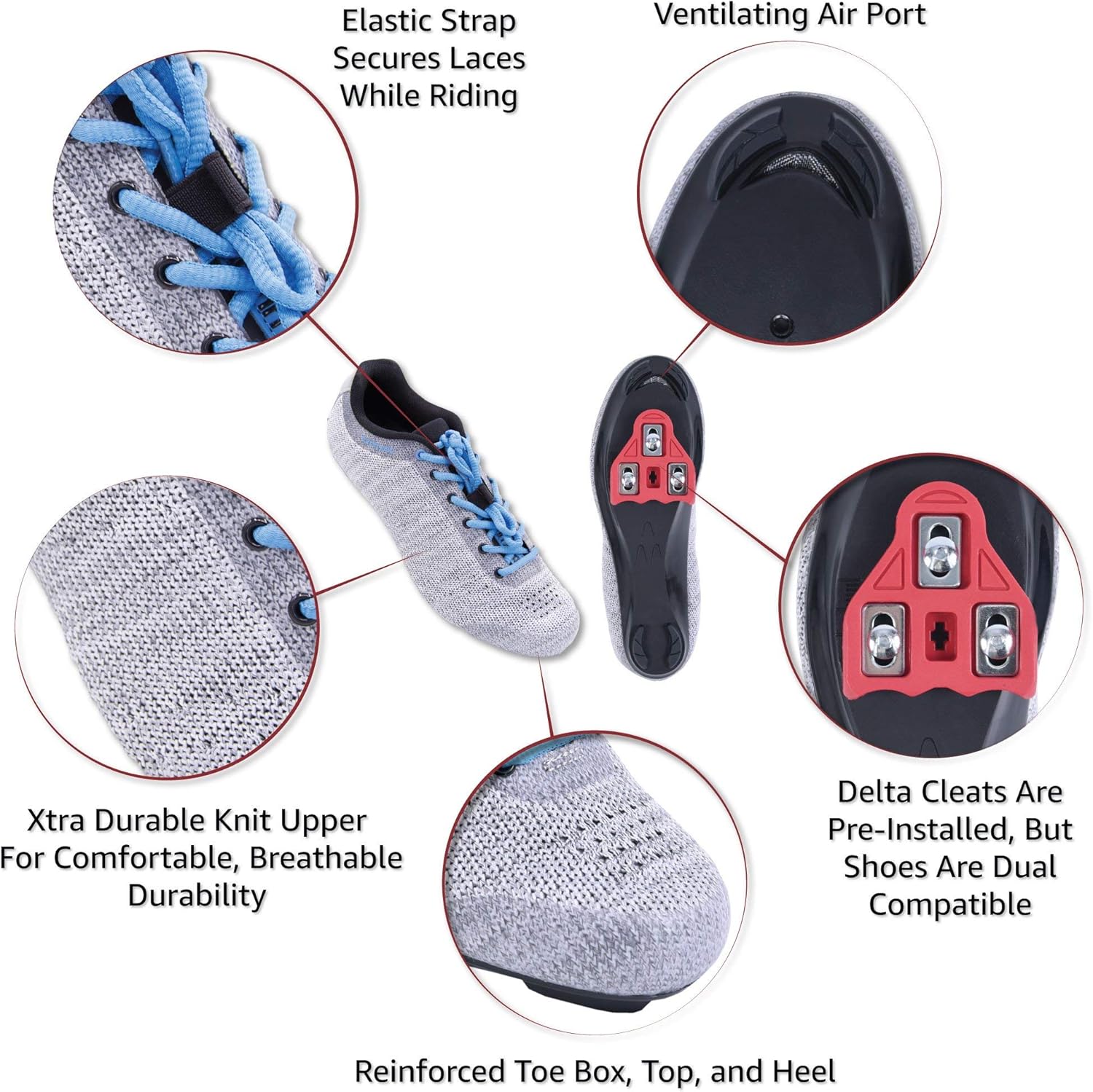  | Tommaso Pista Aria Knit Women's Indoor Cycling Class Ready Shoe and Bundle with Compatible Cleat, Look Delta, SPD - Black, Pink, Grey, Blue | Cycling