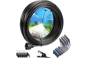 DRNCURN Portable Outdoor Misting Cooling System with 20pcs 360 Adjustable Nozzles for Patio, Garden, Greenhouse, Trampoline, Sprinkler - DIY 66FT (20M) Misting Line with Adapter 3/4