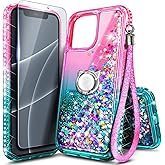 NGB Designed for iPhone 16 Pro-Max Case, Pink/Aqua | Glitter Liquid Sparkle Cute Cover for Women Girls Kids | with Tempered Glass Screen Protector & Ring Holder & Wrist Strap