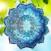 Goolyrusim Wind Spinner Mandala Rich Blue 12inch 3D Stainless Steel Wind Spinners Laser Cut Metal Hanging Wind Sculptures Kinetic Yard Art Decoration Garden Ornament Indoor/Outdoor Décor Worth Gift