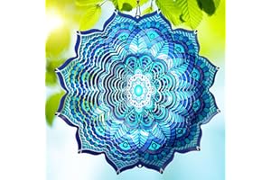 GOOLLYRUSIM Goolyrusim Wind Spinner Mandala Rich Blue 12inch 3D Stainless Steel Wind Spinners Laser Cut Metal Hanging Wind Sculptures Kinetic Yard Art Decoration Garden Ornament Indoor/Outdoor Décor Worth Gift
