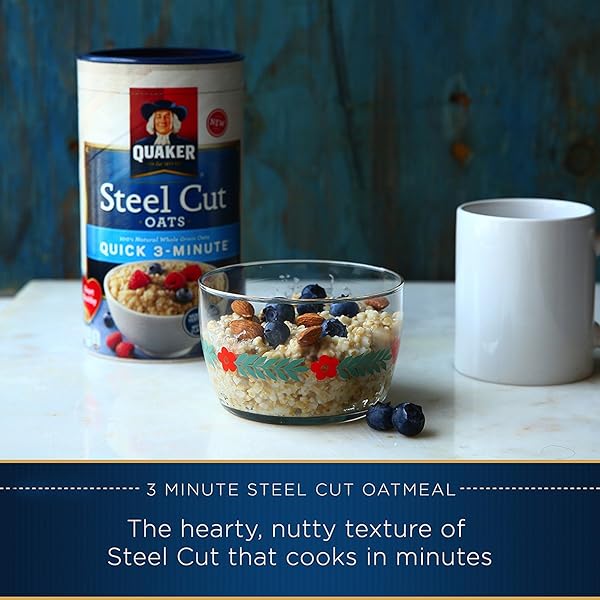 QUAKER STEEL CUT OATMEAL, QUICK 3 MINUTES TO PREPARE, BREAKFAST CEREAL, 25 OZ