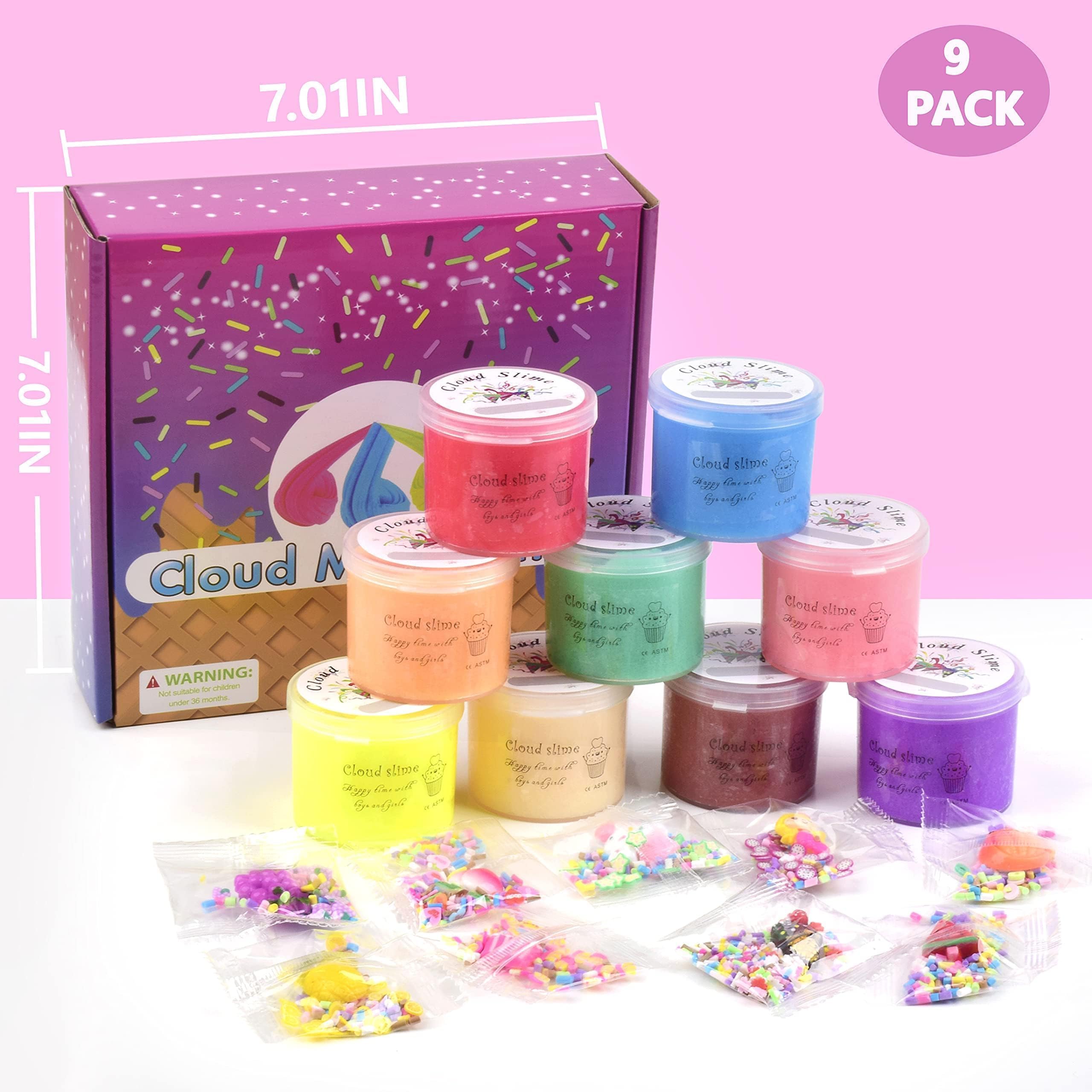 9 Pack Christmas Cloud Slime kit, Scented Slime Party Favor Gifts, Bulk Slime Putty Toy for Girls and Boys for Sensory and Tactile Stimulation, Prize, Goodie Packs Stuffers for Kids, Soft Non-Sticky