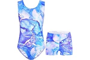 Nymphperi Girls Gymnastics Leotards 2 Piece Shiny Sleeveless Bodysuits with Sparkly Breathable Shorts Suit