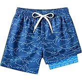 Cuddomper Boys Swim Trunks with Compression Liner Swimming Shorts Quick Dry Bathing Suit for 7-20 Years