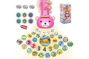 Digabi Kids Projector Flashlight - Bear Shape Slide Projector Torch with 48 Patterns, Kids Early Learning Educational Interactive Toy Gift, Girls Boys Cognition Bedtime Education
