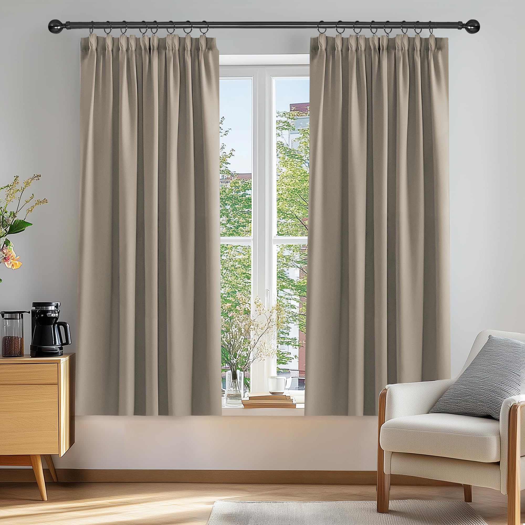 Deconovo Home Decorative Pencil Pleat Insulated Blackout Curtains for Living Room 46x54 Inch Khaki 2 Panels