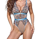 HELLOLAGIRL Women Sexy Lingerie Foil Lace Seductive Sheer Bodysuit Rosalie Blood Moon Bodysuit