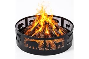 Fire Chief 36 Inch Fire Pit Ring – Heavy Duty Wood Burning Fire Ring Insert with Decorative Wildlife Design – Outdoor Steel C