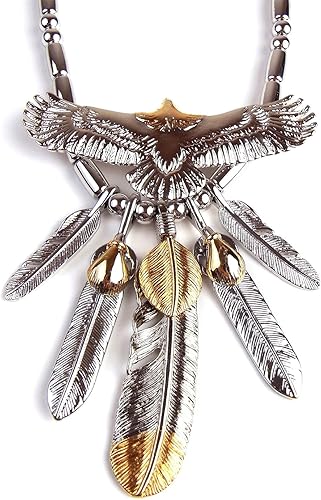 Amazon 人気 メンズ ブランド イーグル 5枚 フェザー ビーズ ネックレス 銀 羽根 ペンダント トップ ネックレス 通販