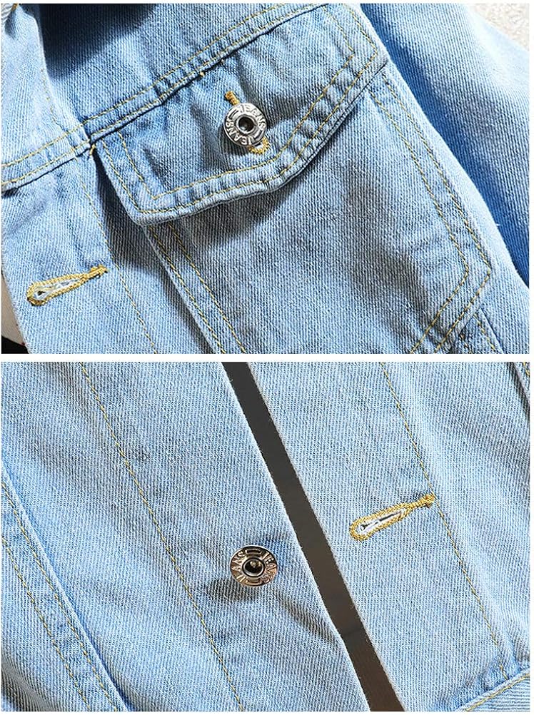 Lavnis Men's Denim Distressed Jacket Casual Button Down Trucker Jacket Jean Coat at  Men’s Clothing store