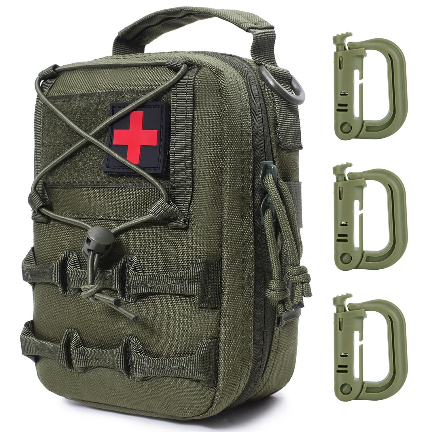 MUCHER Tactical First Aid Pouch Molle IFAK First Aid Waist Bag Medical Molle Pouch Small General Survival Utility Bag with 3 Hooks for Outdoor Hiking Hunting Camping Training (Green)