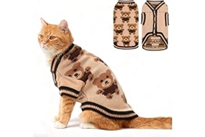 EXPAWLORER Cat Sweater Cardigan - Stylish Knit Cat Clothes, Soft Puppy Sweater with Sleeve, Cute Warm Pet Clothing Knitwear, Fall Winter Kitten Coat for Girl Boy Cats, Love Heart Small