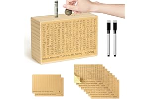 Bemaystar Money-Saving-Box: Natural Wood Savings Box, Large Savings Challenge Box with 8 Pre-Printed Targets and 2 Blank Targets $500 to $10000, Piggy-Bank for Kids Adults