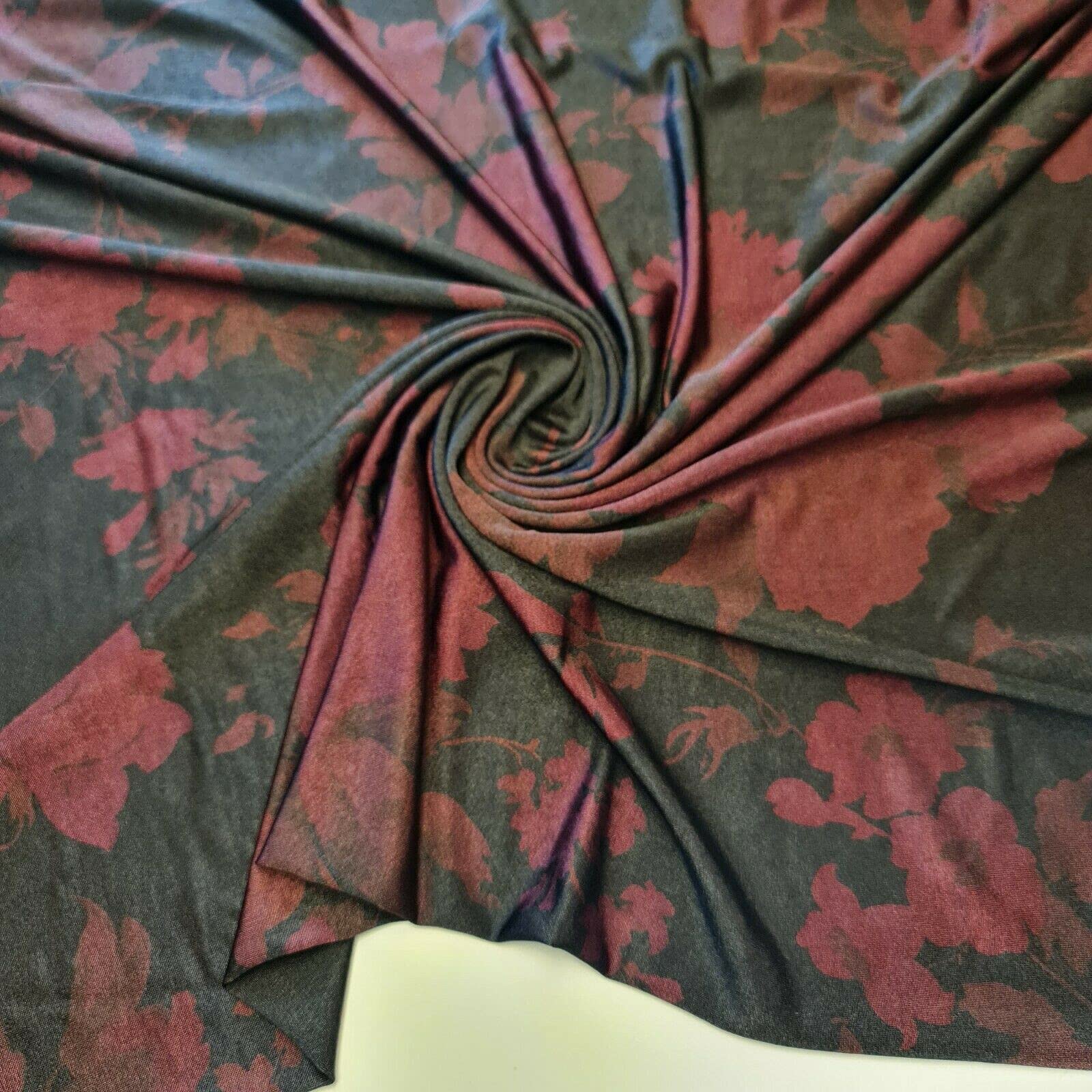 Plain/Printed ITY Spandex Jersey Elastane Stretch Dress Leggings Fabric 58" - 150cm Wide Sold As 1 Meter Pre - Cut Lengths (Black Maroon Floral)