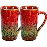 YINUOWEI 20oz Porcelain Coffee Mugs Set of 2, Large Tall Coffee Mugs with Handles, Modern Ceramic Coffee Cups for Tea, Cocoa, Milk, Gifts for Women Men - Red & Green