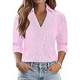 LOMON 3/4 Length Sleeve Womens Tops Dressy V Neck Collared Shirts Trendy Business Casual Work Blouses Vacation Outfits 2026