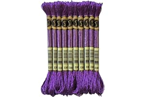 8 Meters 12 Strands Metallic Embroidery Floss Cross Stitch Needlework Thread, Metallic Purple, 10 Skeins