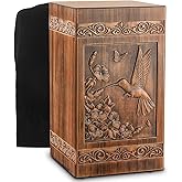 Wooden Urn for Ashes Adult Male Female, Cremation Urns for Human Ashes Adult Men Women, Decorative Burial Funeral Memorial Hummingbird Urns for Ashes, Urn Box Holds 250 Cubic Inches (Hummingbird)