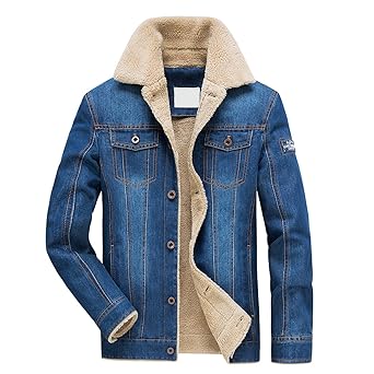 Jeansjacke Herren Winter Denim Jacket Gefütterte Jeans Jacke mit Fell Mantel Warme Winterjacke