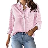 CUNLIN Grade 4 Wrinkle-Resistant Women's Button Down Shirts Striped Long Sleeve Collared Blouses Tops with Pocket