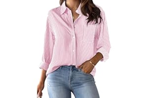 CUNLIN Grade 4 Wrinkle-Resistant Women's Button Down Shirts Striped Long Sleeve Collared Blouses Tops with Pocket