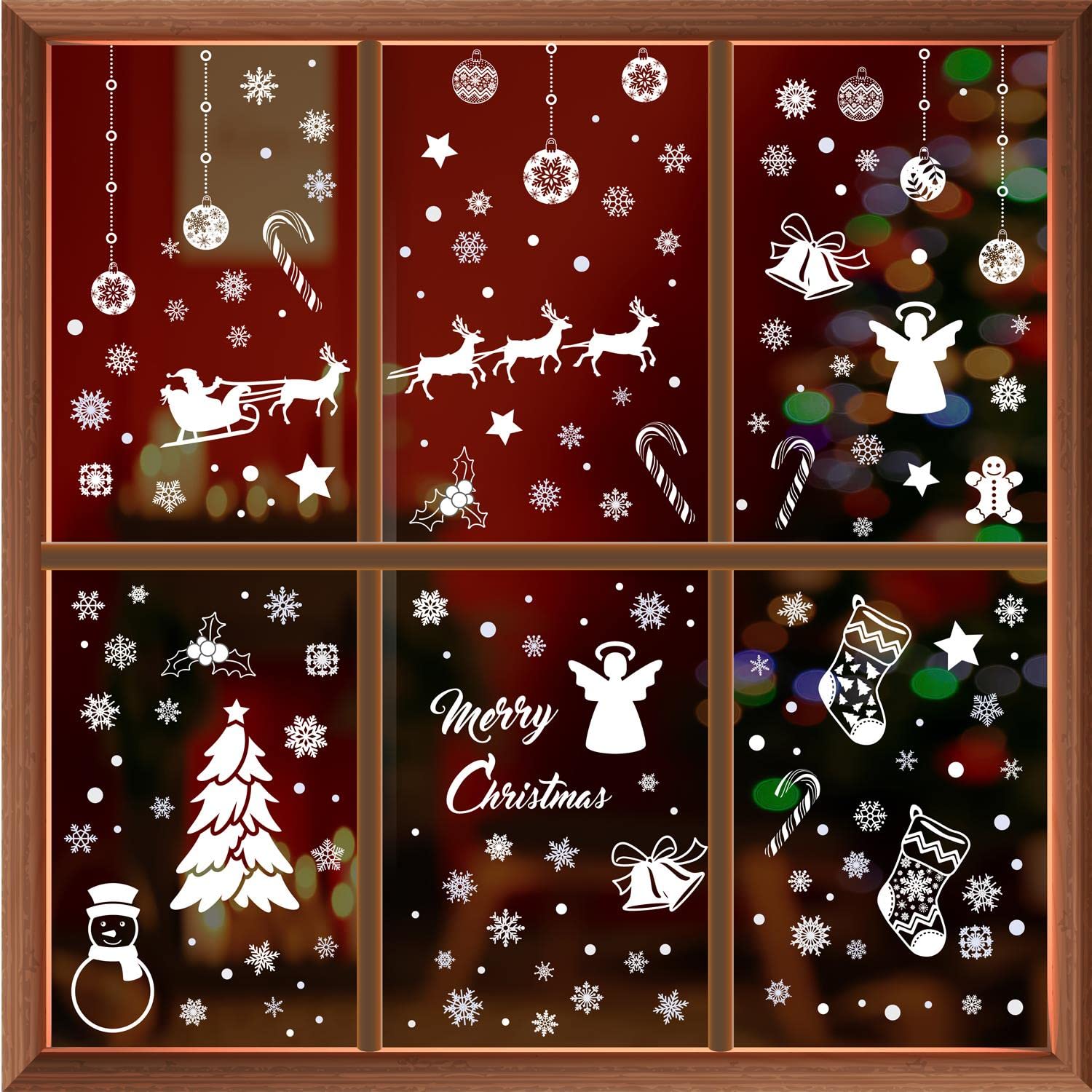 WALPLUS 207 PCS Window Snowflake Stickers Reusable Christmas Window Clings Double Sided White Snowflake Window Stickers Removable All White Winterland Snowflakes Xmas Decorations