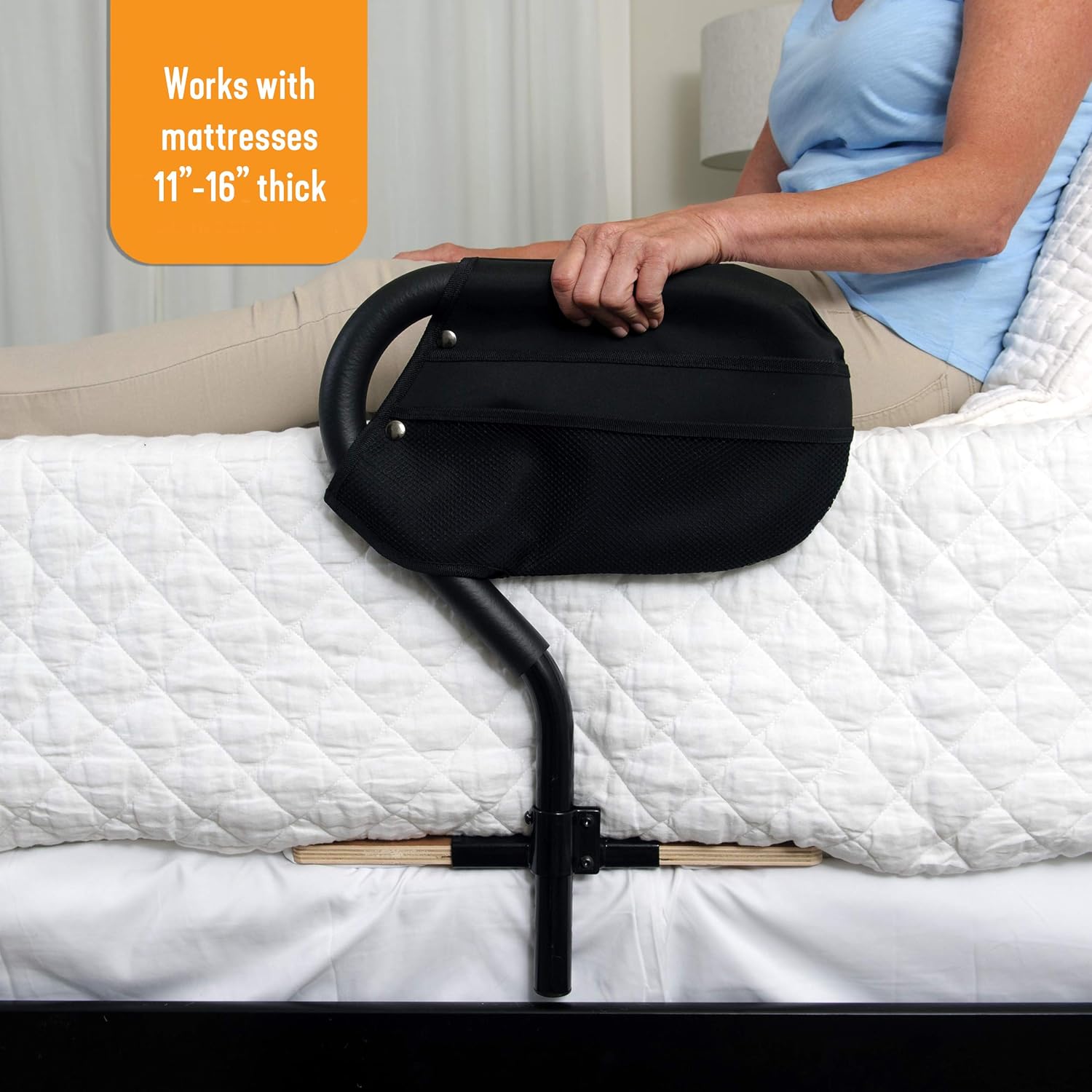 Stander BedCane, Adult Bed Rail and Support Handle, Height Adjustable Elderly Stand Assist with Organizer Pouch: Health & Personal Care