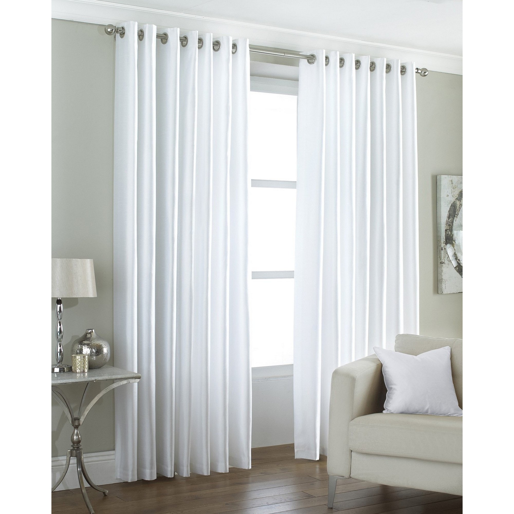 Riva Home Fiji Faux Silk Eyelet Curtain, White, 66 x 54-Inch/168 x 137 cm