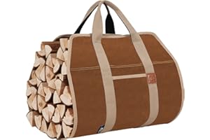GoCampDirect Firewood Carriers with Handles - 39×18Inch Log Carrier | Package Waxed Canvas Firewood Bag Carrier | Water Resistant Firewood Tote Wood Carrying Bag for Camping Indoor - Rust