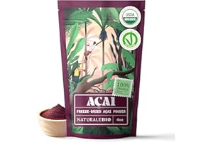 NaturaleBio Acai Powder Organic 4oz - Freeze Dried - Pure Organic Acai Berry Powder (Freeze-Dried) from Brazil, Dried, Raw Food and Extract of Pulp of Acai Berry Fruit