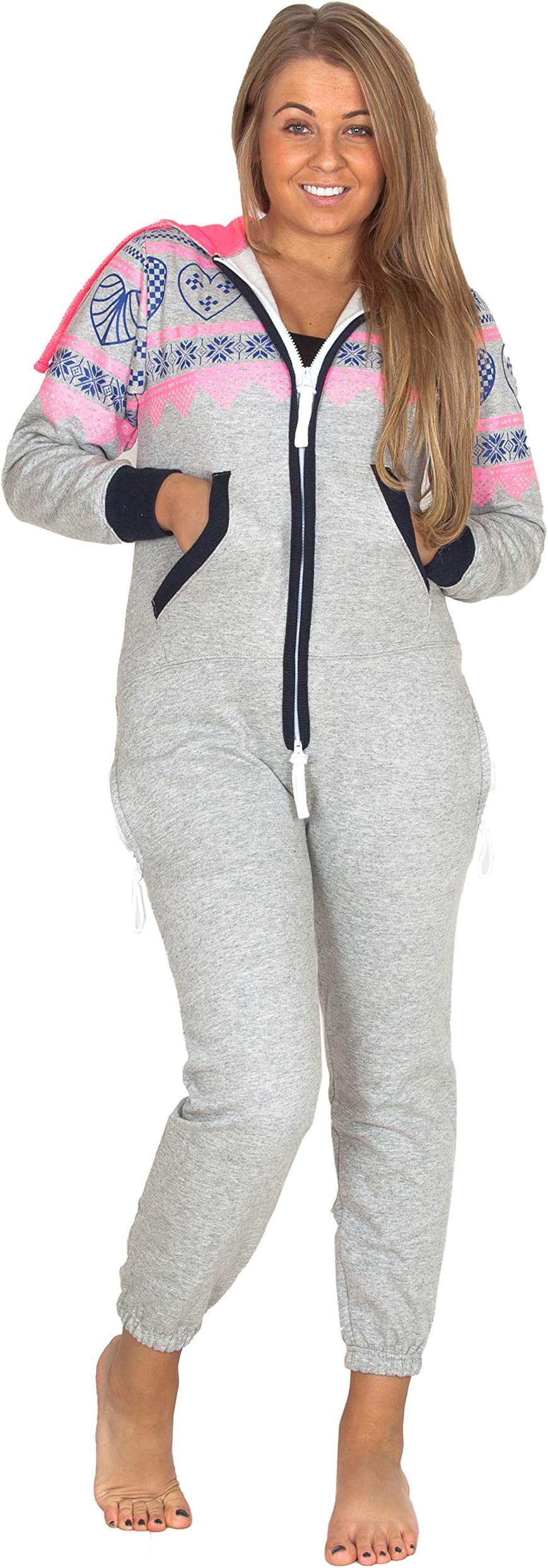 Unisex Onesie for Women USA Flag Print Zip Up Adult All in One 300 GSM Fleece Hooded Army Camo Jumpsuit Plus Size