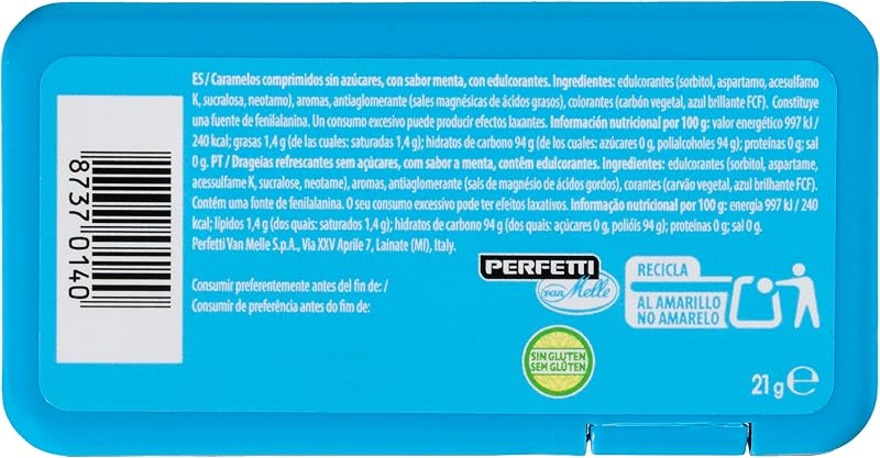 Mentol Extra Forte, Rebuçados Comprimidos Sem Açúcar, Embalar 12 unidades