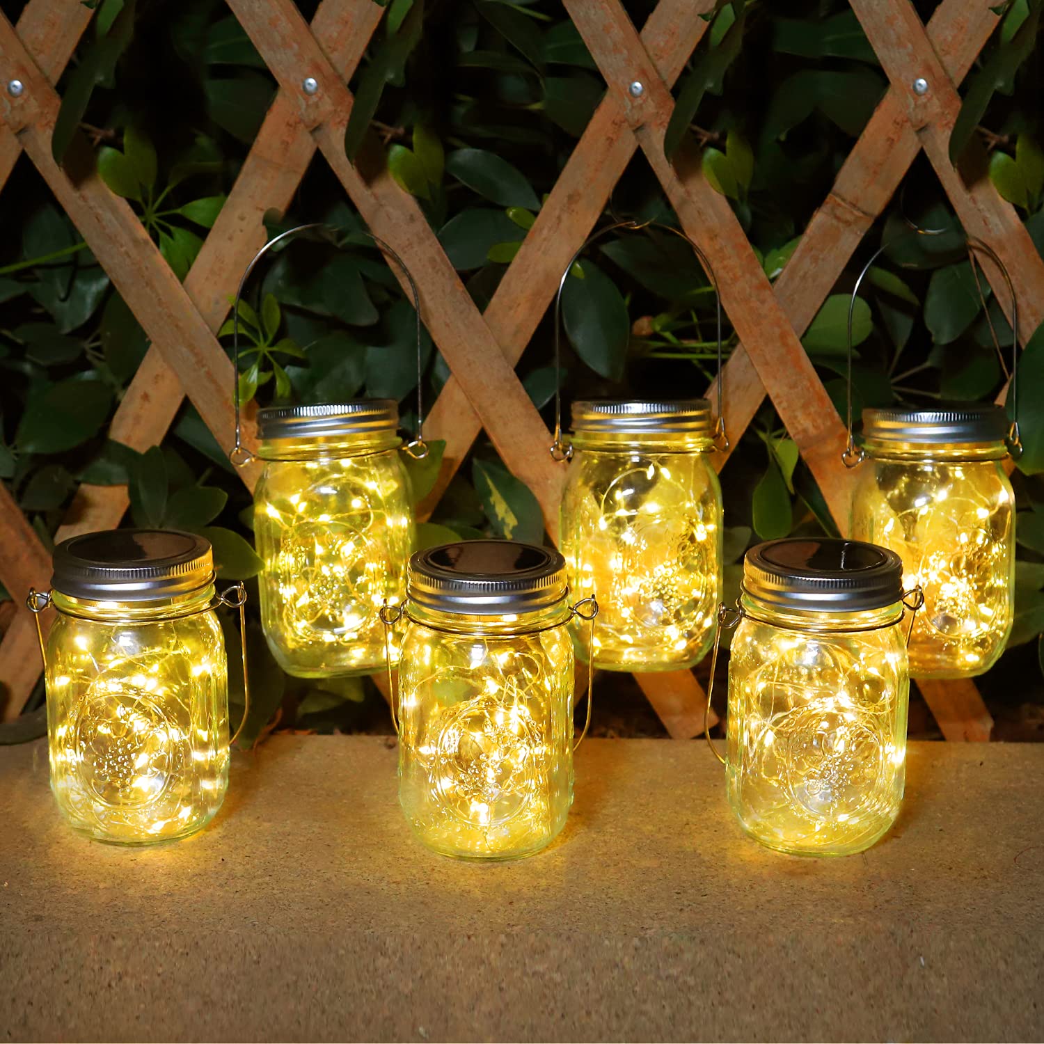 AUTOLA Solar Lantern Hanging Lights - 6 Pack 30 Led Solar Mason Jar Lights IP65 Waterproof Outdoor Solar Garden Lanterns Indoor/Outdoor Hanging Light for Patio Lawn Yard Tree Decoration