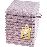 SEMAXE 100% Cotton Washcloths 12-Pack, 13 × 13 Inch Soft Luxury Face Towels – Super Absorbent & Quick-Dry, Premium Cloth with Hanging Loop, Oeko-TEX Certified, Gift-Ready Box, Purple