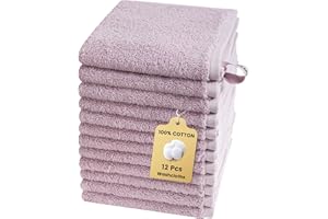 SEMAXE 100% Cotton Washcloths 12-Pack, 13 × 13 Inch Soft Luxury Face Towels – Super Absorbent & Quick-Dry, Premium Cloth with Hanging Loop, Oeko-TEX Certified, Gift-Ready Box, Purple