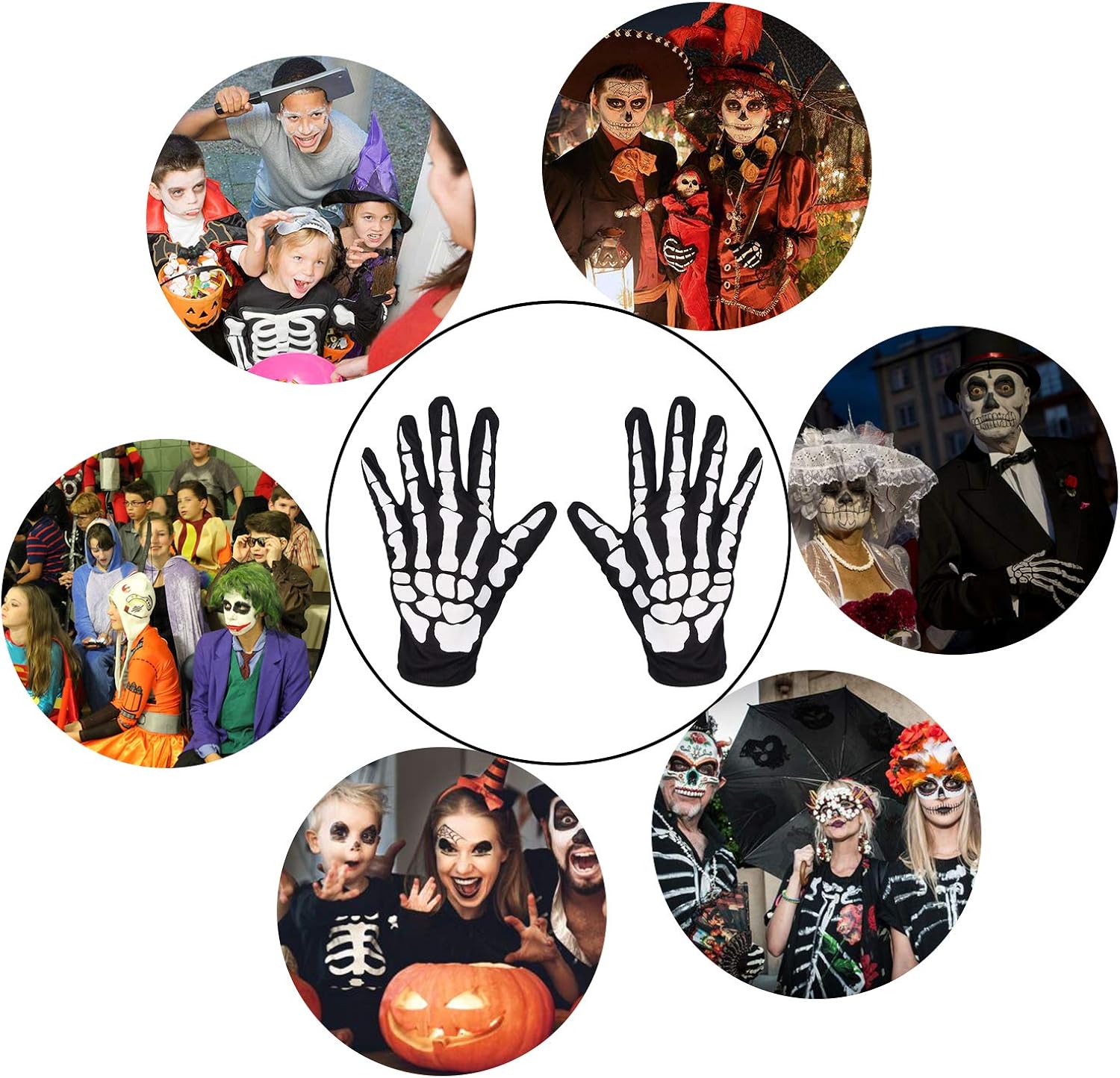 KAIMINGQIAN Halloween Accessories Gloves,Full Finger Skeleton Pattern Gloves: Clothing