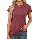 Memorose Womens Short Sleeve Tops Summer T Shirts Round Neck Causal Fashion Basic Tee