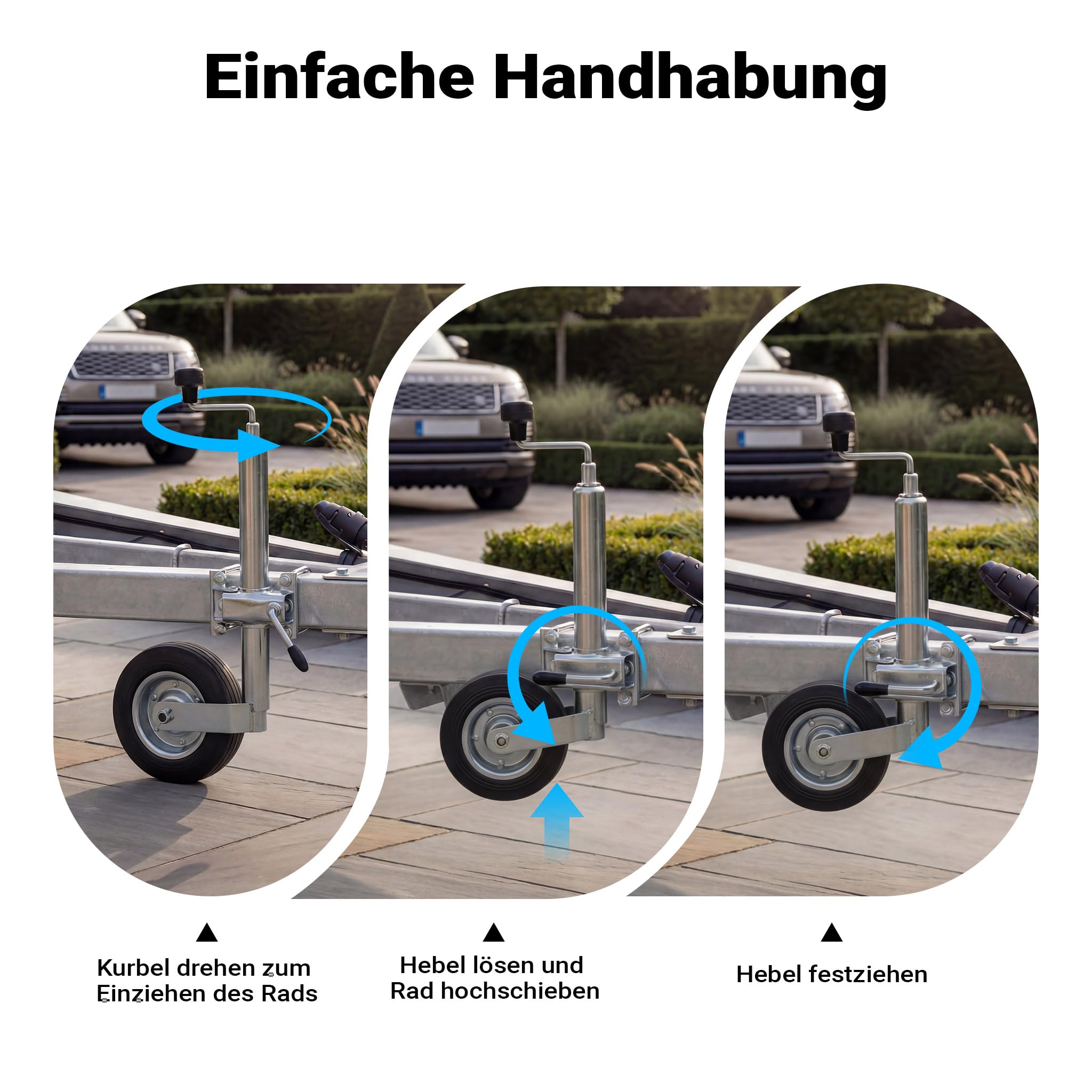Wiltec Stützrad für Anhänger bis 362 kg ø48 mm, Bugrad inkl. Klemmhalter & Schellen, Abstellstütze mit pannensicheren Reifen 7
