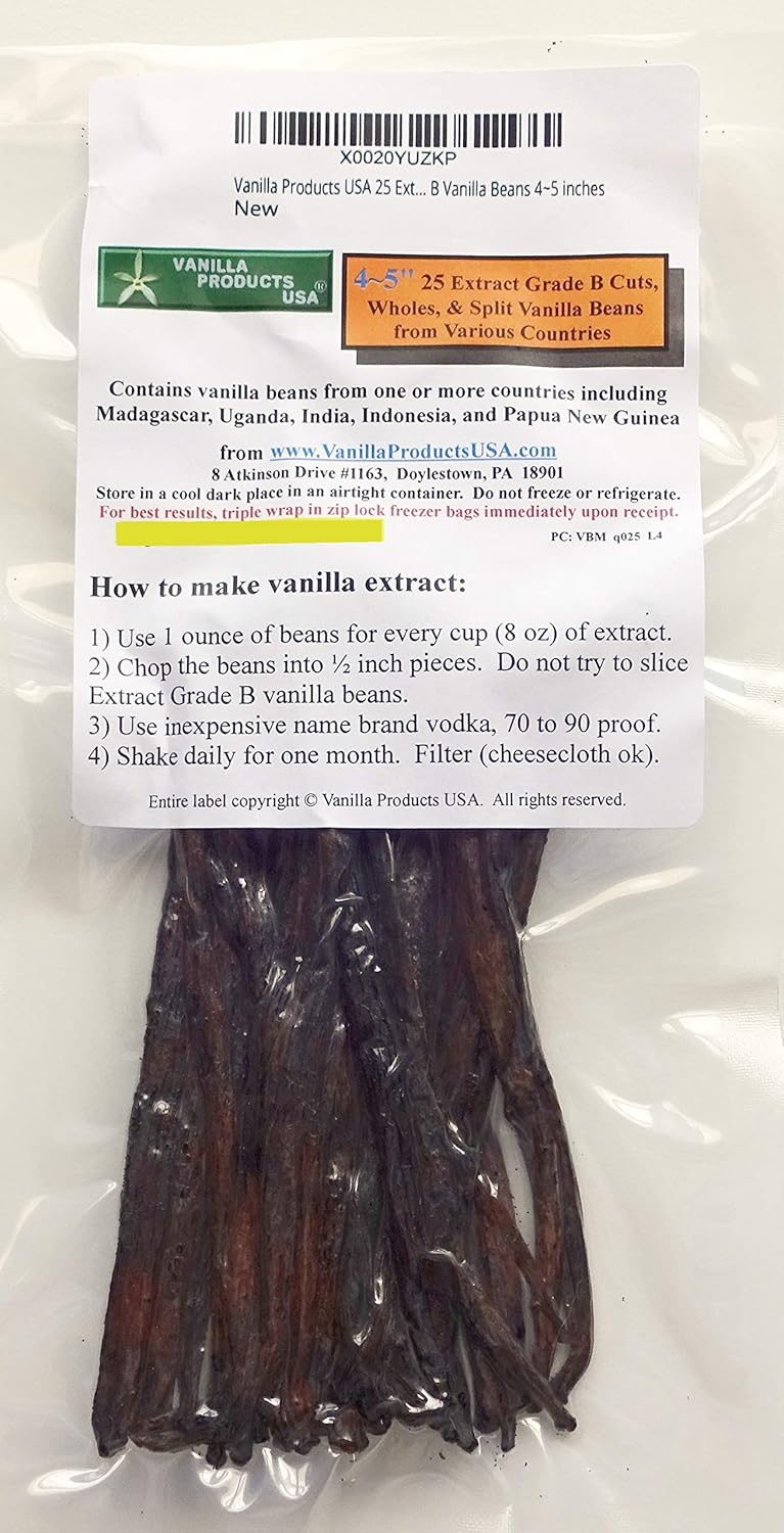 Vanilla Products USA 25 Extract Grade B Vanilla Beans 4~5 inches (12~14 cm)