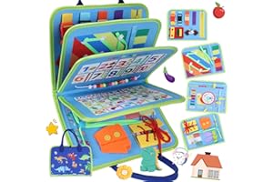 MAXIDEA Busy Board Montessori Toys Toddler Gifts for Boys Girls 1 2 3 4 Year Old Educational Travel Sensory Toys Busy Book for Plane Car Preschool Learning Activities Fine Basic Dress Motor Skills (Green)