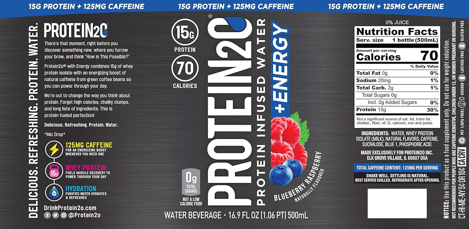 Protein2o Low Calorie Whey Protein Drink Plus Energy, Variety Pack, 16.9 Oz 12Count : Grocery & Gourmet Food