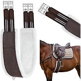 SilTriangle Brown English Girth for Horses Sizes 44-52 Inch Fleece Padded Dressage Girth for English Saddle, Horse Competitions Riding, Double Elastic and Stainless Steel Buckles